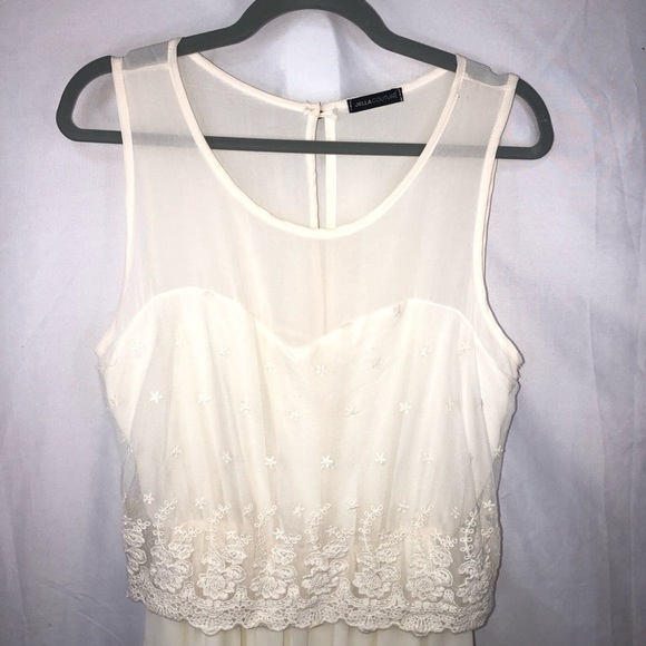 JellaCouture Dress Maxi Button Back Elastic Waist Attached Lace Top Scoop Neck - Picture 3 of 8